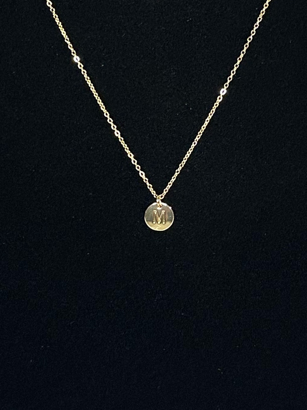 Gold Plated Initial “M” Round Pendant With Necklace/Chain Dainty Minimalist